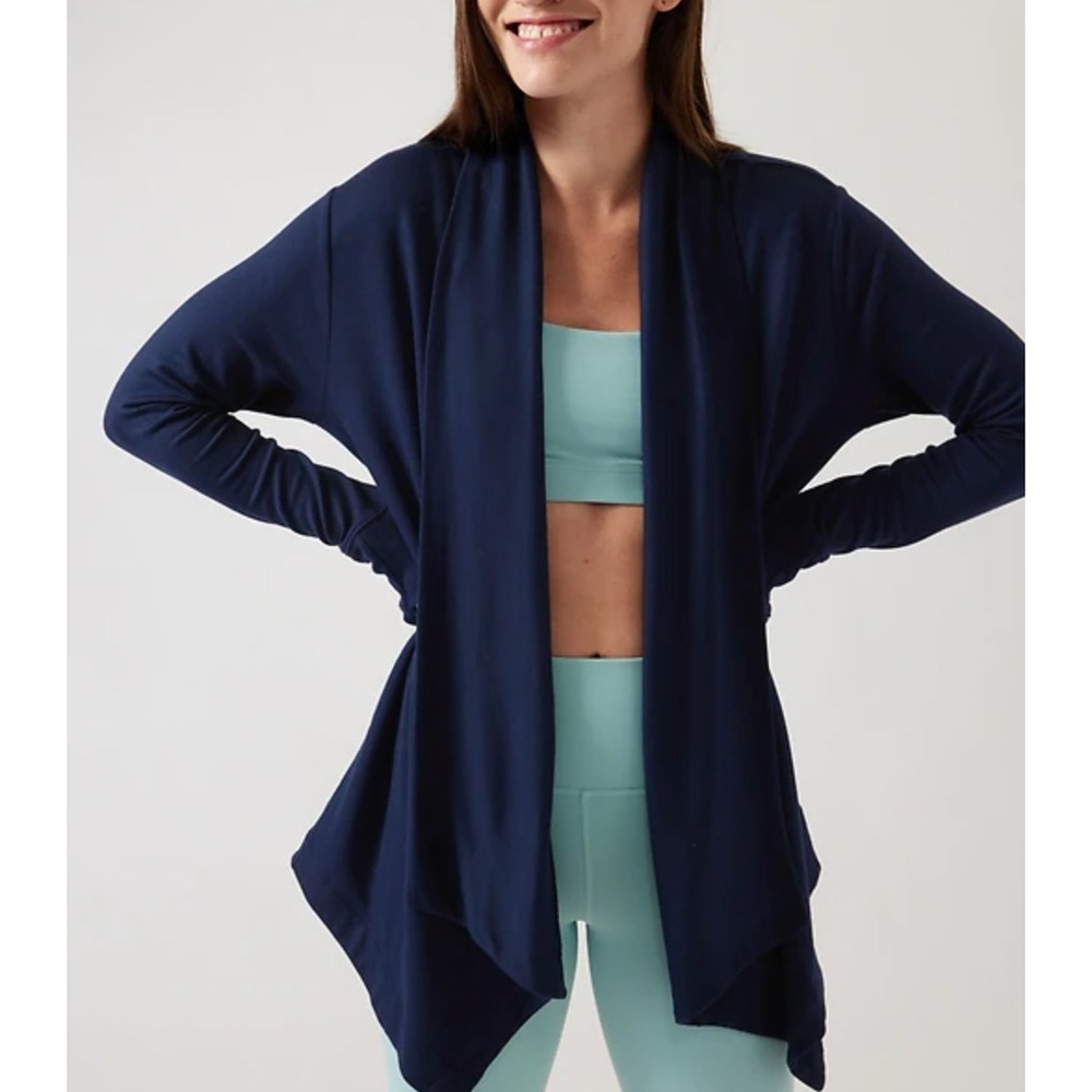 Athleta Pranayama Wrap Open Front Cardigan Size XL Tall Navy Blue Women